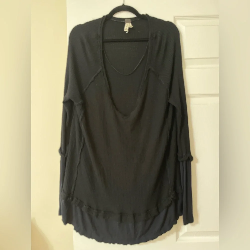 Free People Laguna Black Thermal Long Sleeve Top